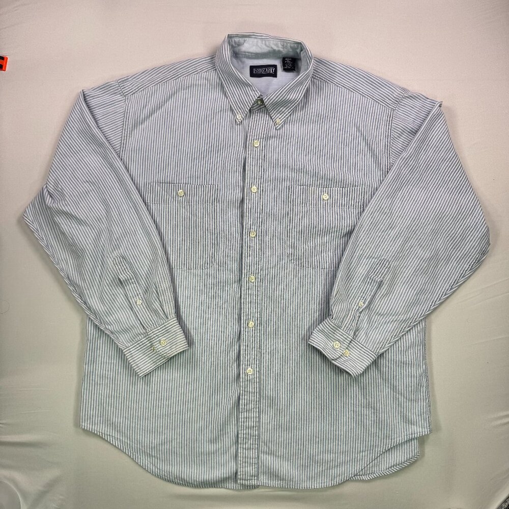 Lands’ End Blue Stripe Button Down Shirt XL